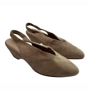 Eileen Fisher Gatwick Womens 7 Taupe Suede Leather Slingback‎ Shoes